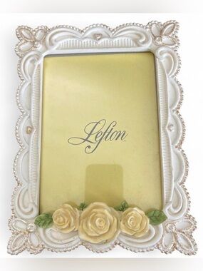 Vtg Lefton China Picture Frame 7"x 5” Yellow Roses Porcelain Shabby Chic Japan